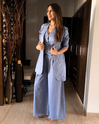 Solid Stylish 3 Piece Co-ord Set