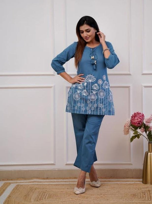 Designer Blue Embroidered Co-ord Set