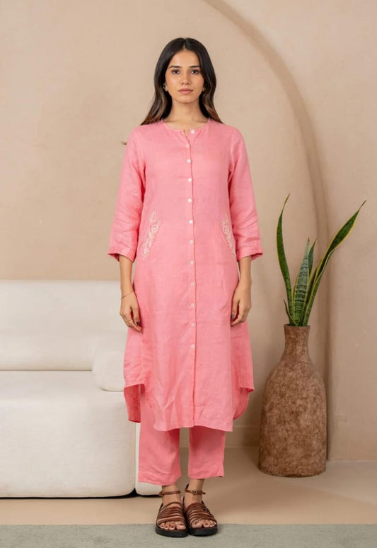 Elegant Peach Lightweight Embroidered Co-ord Set