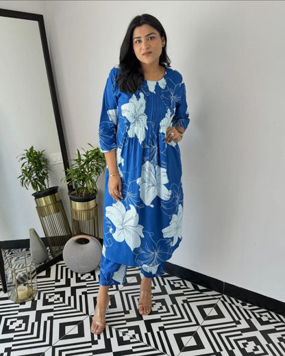 Designer Blue Floral Printed Co-ord Set