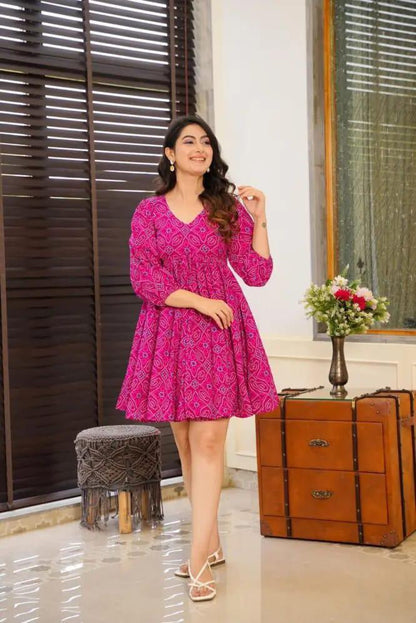 Designer Pink Printed Midi Dress