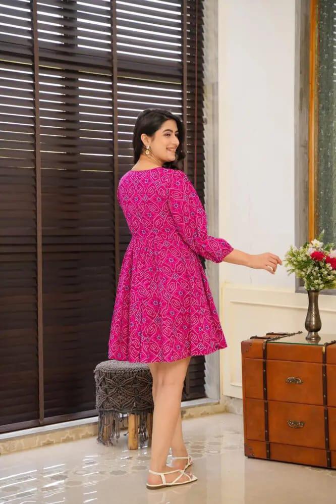 Designer Pink Printed Midi Dress