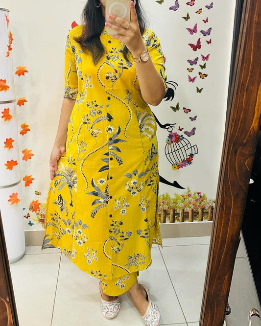 Premium Yellow Embroidered Co-ord Set