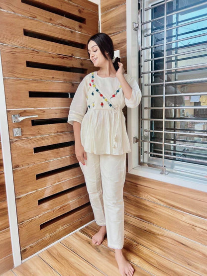 Premium White Embroidered Co-ord Set