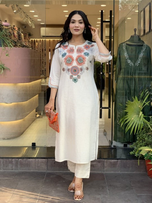 Elegant Floral White Printed Co-ord Set
