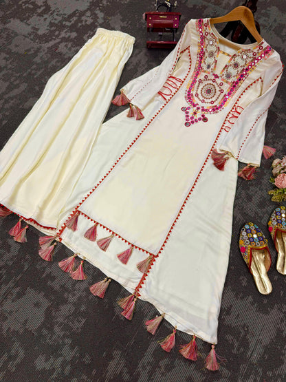 Designer White Embroidered Co-ord Set