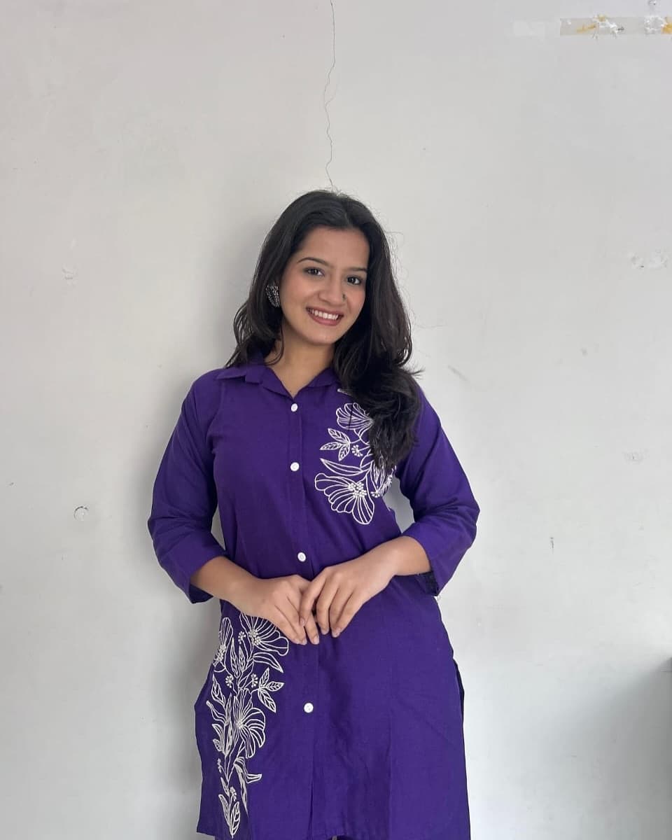 Solid Floral Embroidered Co-ord Set