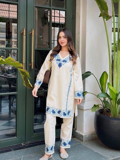 Classy White Embroidered Co-ord Set