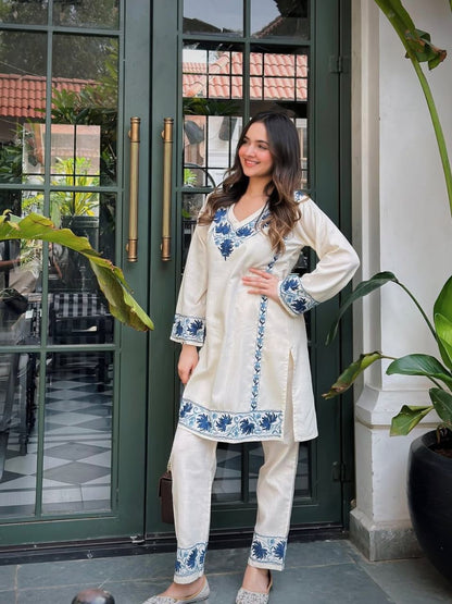 Classy White Embroidered Co-ord Set