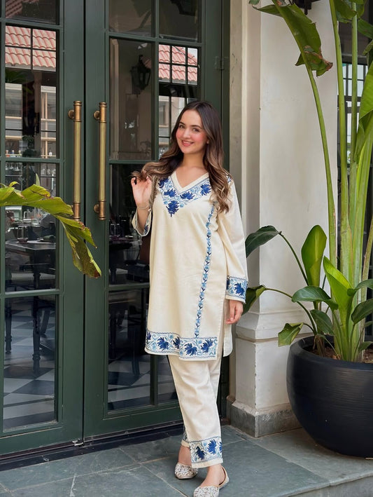Classy White Embroidered Co-ord Set